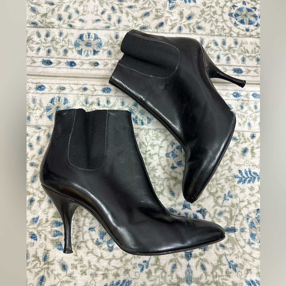 Alaia Leather Black Ankle Booties Stiletto Heel Chic